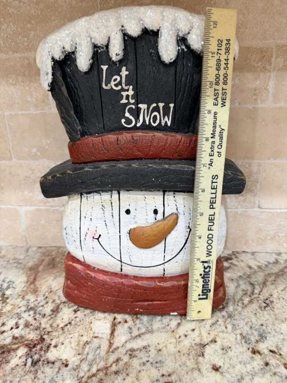 Rustic Wood Look Snowman Hat With Artificial Snow “let It Snow” 12” X 8”